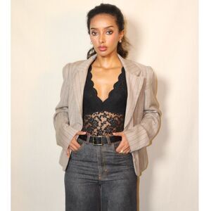 Beige Pinstripe Structured Blazer